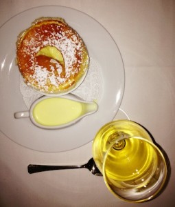 Allen Routt's Orange Scented Soufflé with Grand Marnier Creme Anglaise paired with Anam Cara Cellars Estate Late Harvest Gewürztraminer. (Eric Degerman/Great Northwest Wine)