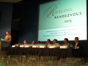 Ted Baseler, President/CEO of Ste. Michelle Wine Estates, presents the opening remarks for the 2013 Riesling Rendezvous, an international conference in Seattle.