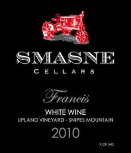Smasne Cellars has crafted a tasty white blend called Francis.
