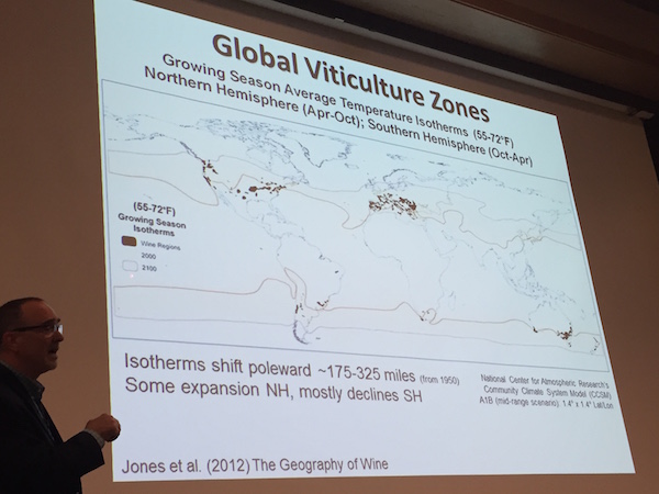 Greg Jones presents a slide of global viticulture zones.