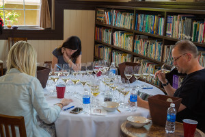 Erin James of Sip Northwest, Bay Area sommelier/writer Mary Orlin; and Doug Frost, a Master of Wine and a Master Sommelier, judge the 2015 Oregon Wine Experience competition in Jacksonville.