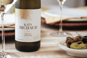Two Yakima Valley vineyards — Hogue Ranches and Selenium — form the base for the Katy Michaud 2014 Riesling.