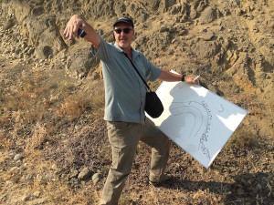Kevin Pogue, geology professor at Whitman College, sketches and describes the formation of Snipes Mountain American Viticultural Area in the Yakima Valley.