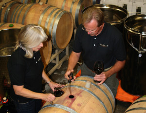 Rick Wasem and Lynn DeVlemming work on the wines for Basalt Cellars in Clarkston, Wash.