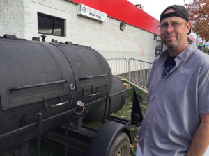 Andrae Bopp recently moved his new "Buehler" wood-fired smoker to the Cenex Co-op at Rose and Ninth in Walla Walla, Wash.