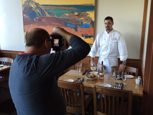 Wine country photojournalist Richard Duval stages a photo shoot of Matt Hale, executive chef for Skamania Lodge in Stevenson, Wash. Hale will be profiled in the Winter 2015-16 edition of Wine Press Northwest magazine.