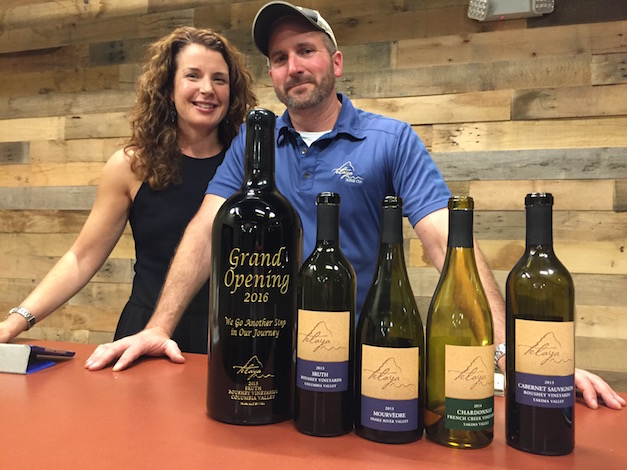 Carrie and Earl Sullivan celebrate the opening of Telaya Wine Company's 12,000-square-foot tasting room and production facility on Feb. 2, 2016 in the Boise suburb of Garden City, Idaho.