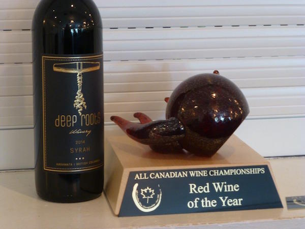 Deep Roots Winery on the Naramata Bench in British Columbia's Okanagan Valley earned the Red Wine of the Year award from the All Canadian Wine Championships for its 2014 Syrah.