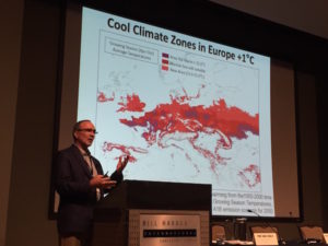 Greg Jones, professor at Southern Oregon University, shares research on the increase in temperatures within cool climate zones in Europe as part of the program for Riesling Rendezvous. Jones served as a presenter with Hans Schultz of Geisenheim University for The State of Riesling: Climatic Trends, Current Growing Conditions and Future Projections.
