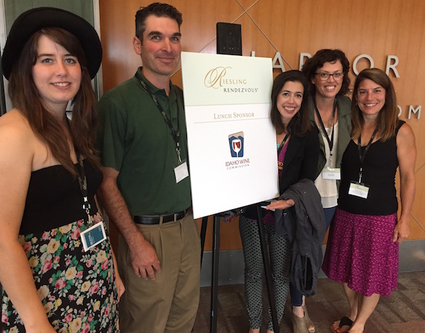 Members of the Idaho wine industry team up to sponsor the Riesling Rendezvous lunch Monday, July 18, 2016 at the Bell Harbor International Conference Center in Seattle. The group included, left to right, Hailey Alexander of Cinder Wines, Mike Williamson of Williamson Vineyards, Moya Dolsby, executive director of the Idaho Wine Commission, Leslie Preston of Coiled Wines and Meredith Smith, winemaker for Ste. Chapelle and Sawtooth wineries.