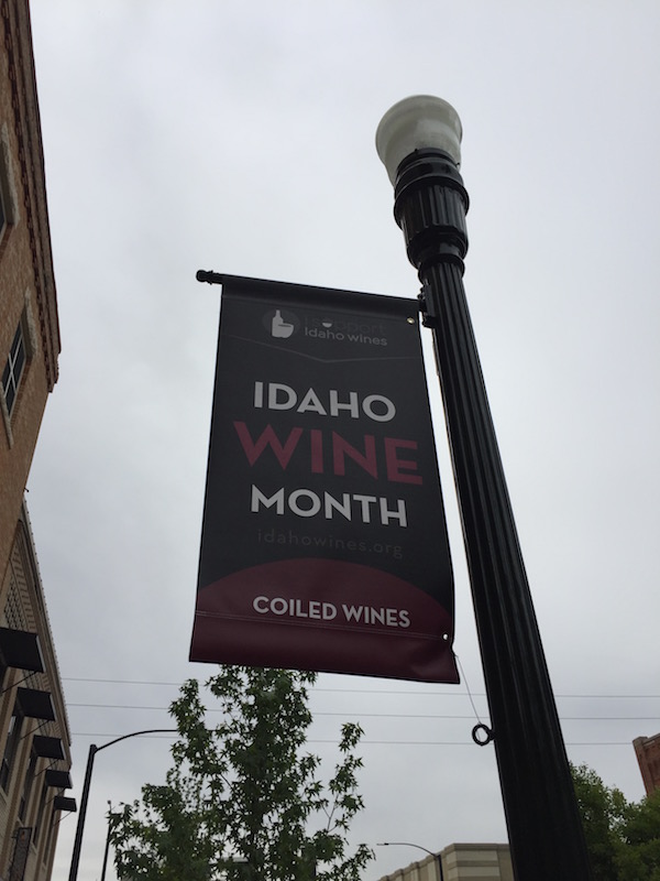 Coiled Wines is represented among the banners along the streets of downtown Boise during Idaho Wine Month.