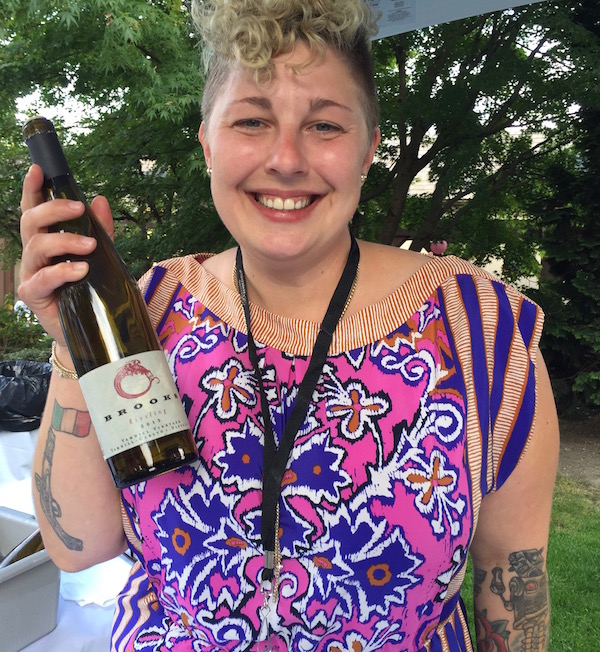 Jess Pierce, director of wine education and communications for Brooks Wines In Oregon, pours at the grand tasting of Riesling Rendezvous on Sunday, July 17, 2016 in Woodinville, Wash. (Photo by Eric Degerman/Great Northwest Wine)