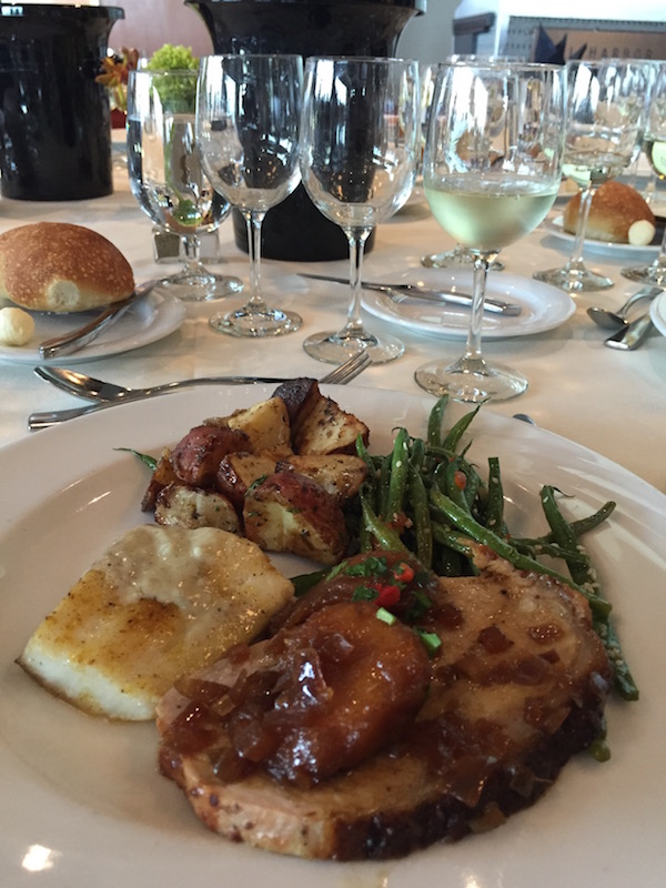Riesling from Idaho is paired with Garlic and Rosemary Loin of Pork with Madeira jus, Flash-Fried Sweet Chili Green Beans, poached salmon and roasted potato as part of the Riesling Rendezvous lunch sponsored by the Idaho Wine Commission.