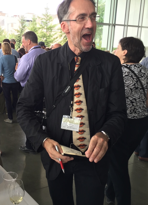 International Riesling authority Stuart Pigott enjoys a laugh with friends during the Riesling Rendezvous Showcase Walk Around Tasting at Seattle Art Museum's Olympic Sculpture Park Paccar Pavilion.