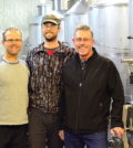 Roland Kruger, left, winemaker Nicholas Kruger, and managing winemaker Hagen Kruger stand out for their work in the cellar, which is under the tasting room at Wild Goose Vineyards in Okanagan Falls, British Columbia.